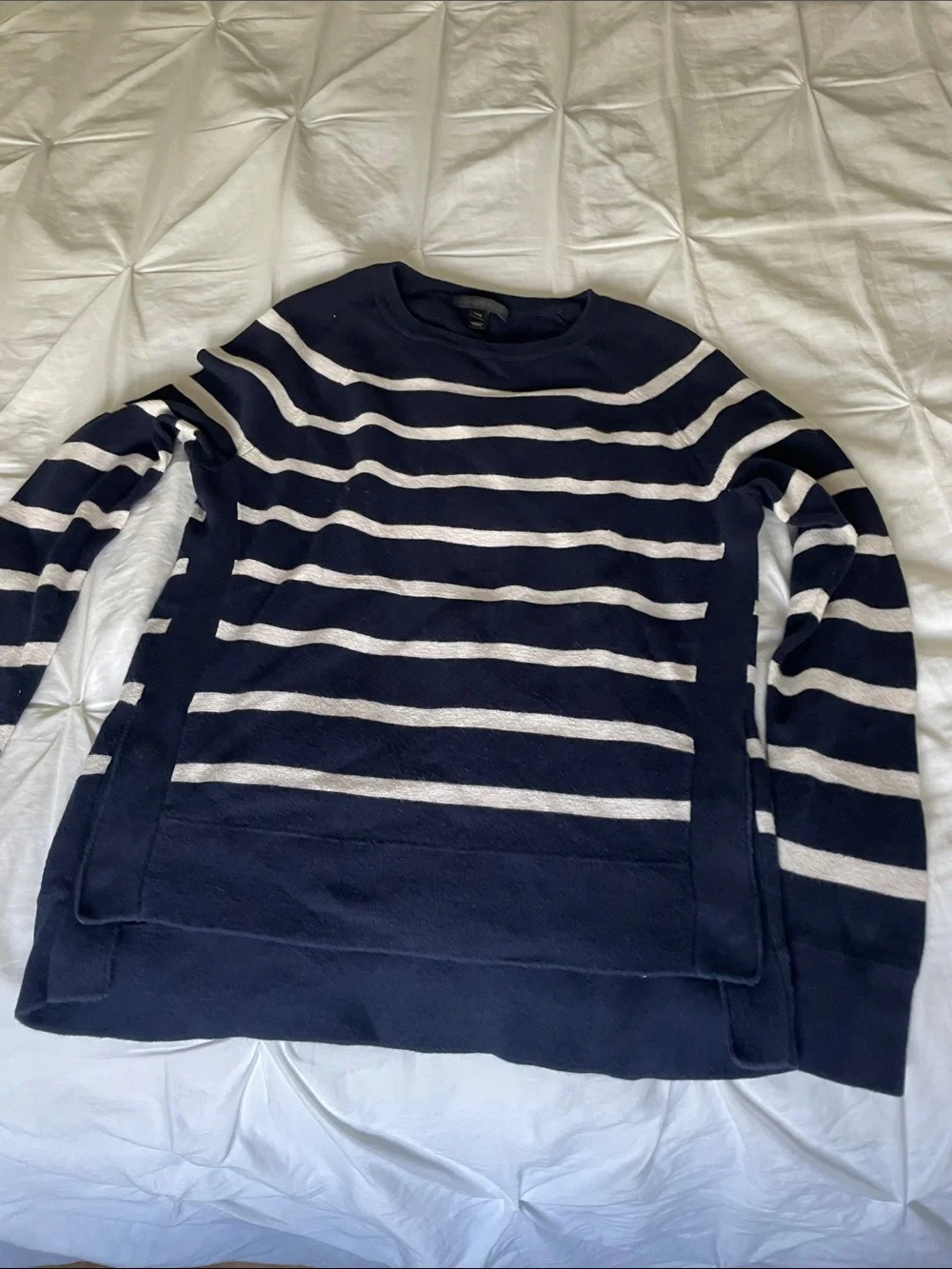 J. Crew Navy and White Striped Crewneck Sweater